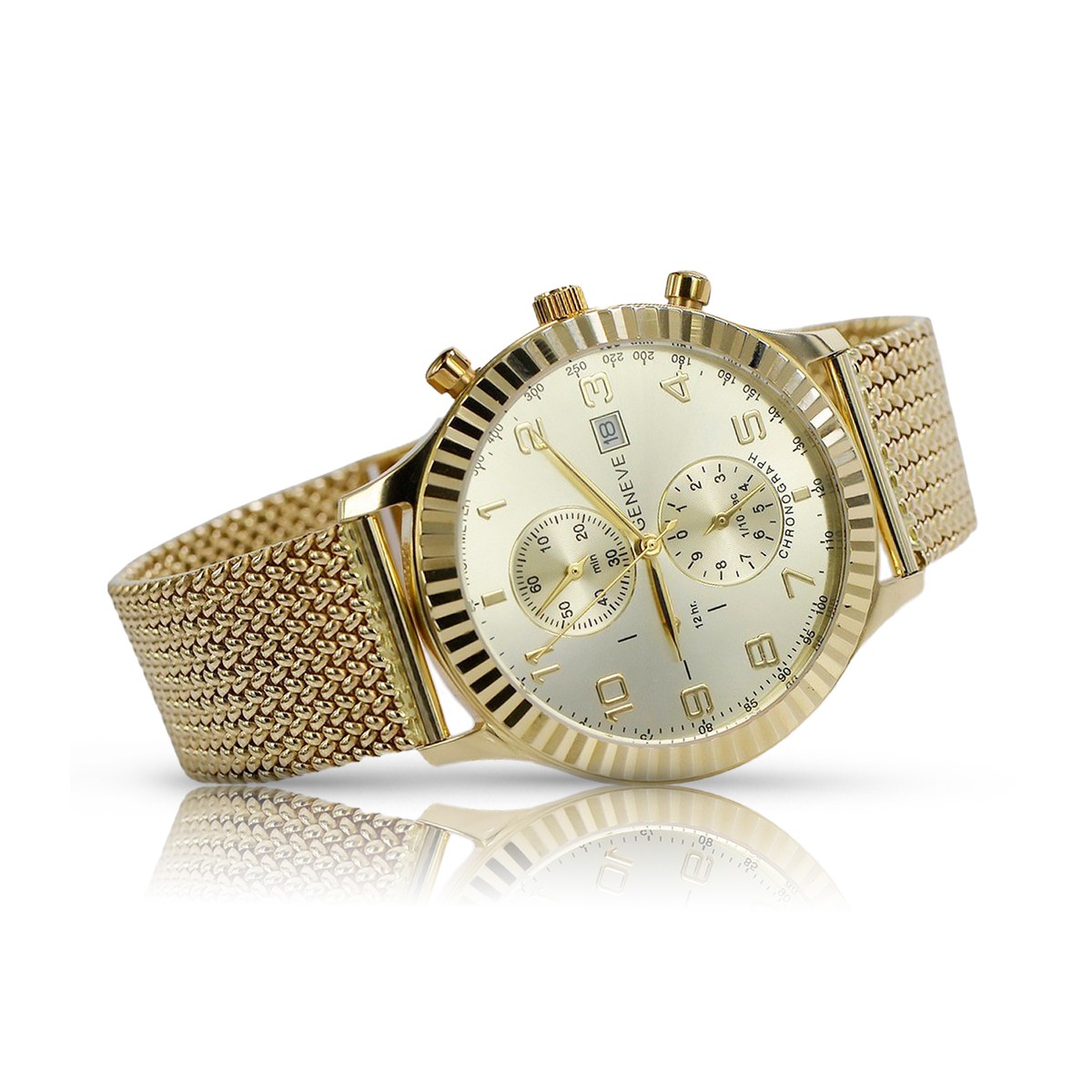 Дамски златен часовник с унисекс гривна 14k 585 Geneve mw007y&mbw014y-f