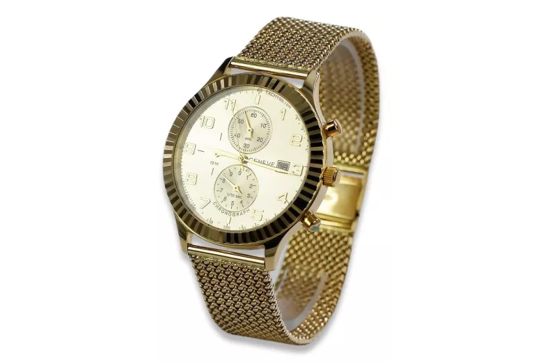 Złoty zegarek damski z bransoletą unisex 14k 585 Geneve mw007y&mbw014y-f