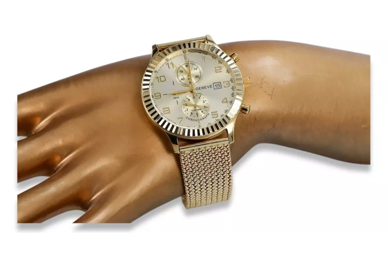 Дамски златен часовник с унисекс гривна 14k 585 Geneve mw007y&mbw014y-f