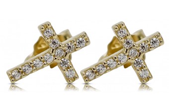 Boucles d’oreilles en zircon jaune italien 14k 585 croix d’or cec013y