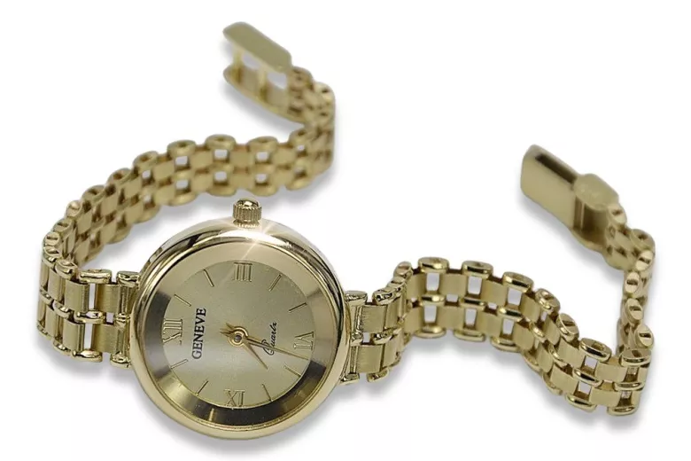 Galben italian 14k de aur 585 doamnă Geneve ceas lw083y