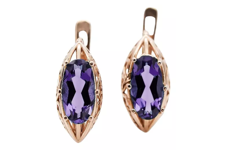 Vintage Original 14k Rose Gold Earrings with Alexandrite Stone vec141