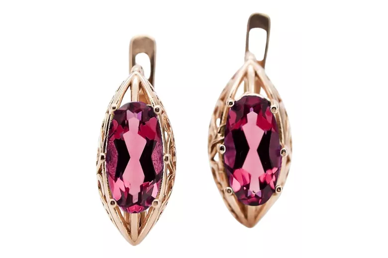 Vintage 14K Rose Gold Ruby Earrings - Premium Quality vec141