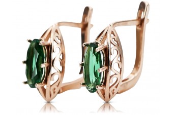 Classic Emerald 14K Rose Pink Gold Earrings - Original Vintage Charm vec141