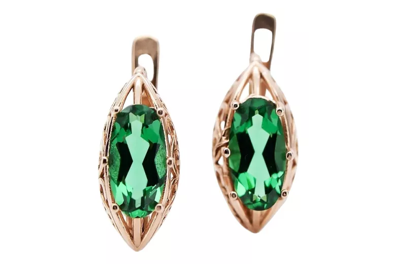 Classic Emerald 14K Rose Pink Gold Earrings - Original Vintage Charm vec141