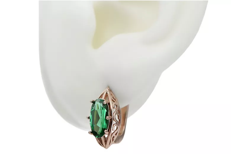 Classic Emerald 14K Rose Pink Gold Earrings - Original Vintage Charm vec141