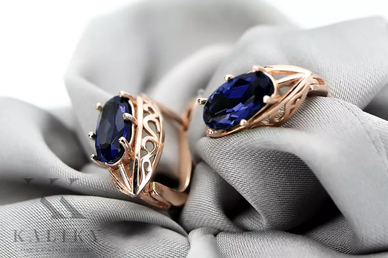 "Stunning Original Vintage Sapphire Earrings in 14K Rose Pink Gold vec141" Vintage