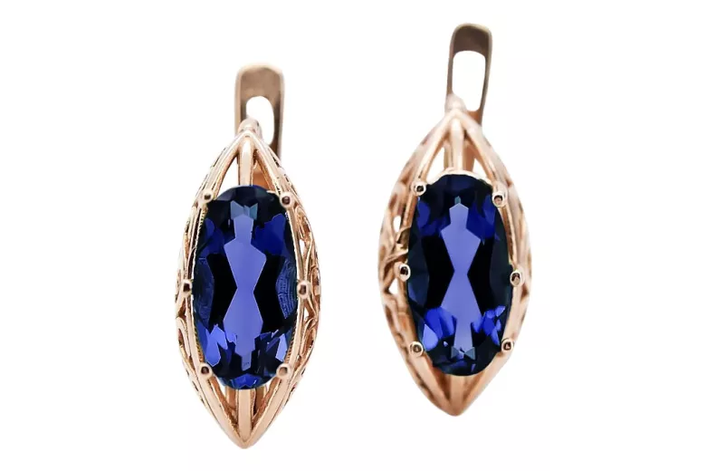 "Stunning Original Vintage Sapphire Earrings in 14K Rose Pink Gold vec141" Vintage