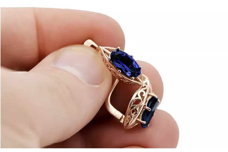 "Cercei eleganți din aur roz de 14k cu safir, design vec141" Vintage