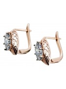 "Zircon étincelant dans des boucles d'oreilles en or rose 14k 585, design vintage vec141" Vintage