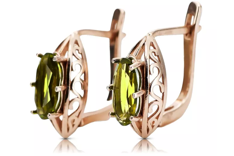 "Cercei Eleganti din Aur Roz de 14k cu Pietre Peridot, stil Vintage vec141" Vintage