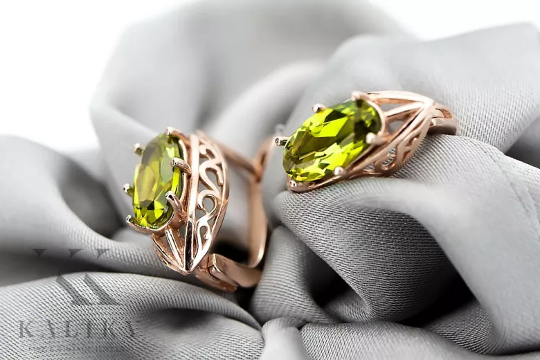 "Cercei Eleganti din Aur Roz de 14k cu Pietre Peridot, stil Vintage vec141" Vintage