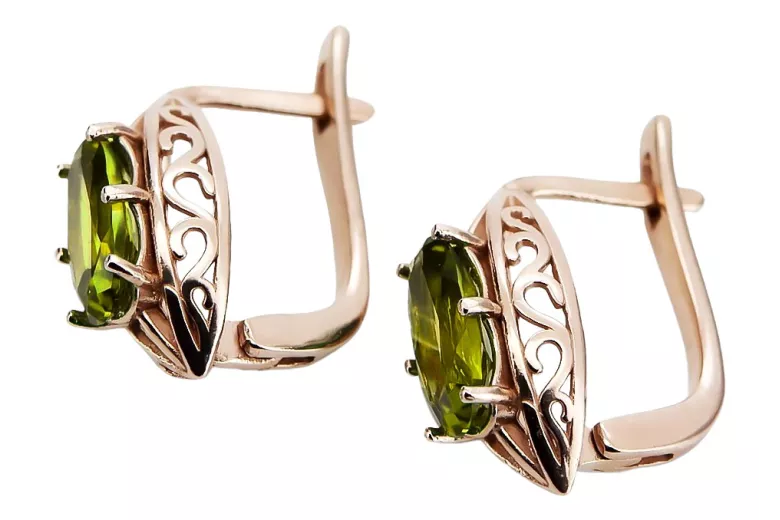 "Cercei Eleganti din Aur Roz de 14k cu Pietre Peridot, stil Vintage vec141" Vintage