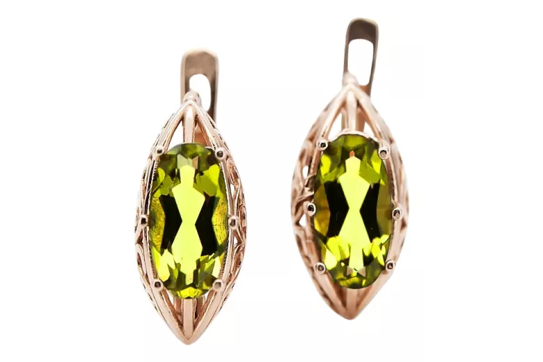 Pendientes de peridoto en oro rosa 585 de 14k, diseño único vec144 Vintage