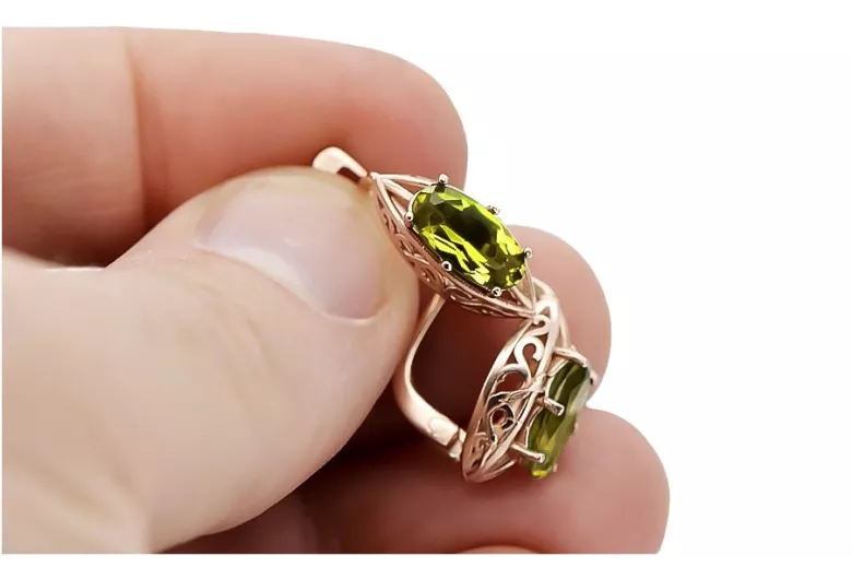 "Cercei Eleganti din Aur Roz de 14k cu Pietre Peridot, stil Vintage vec141" Vintage