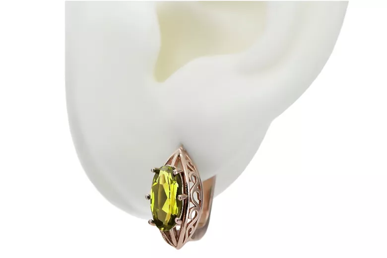 "Cercei Eleganti din Aur Roz de 14k cu Pietre Peridot, stil Vintage vec141" Vintage