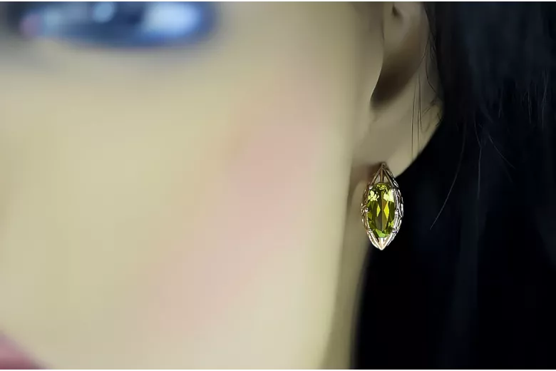 Pendientes de peridoto en oro rosa 585 de 14k, diseño único vec144 Vintage