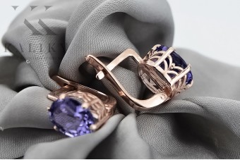 Cercei vec003 cu alexandrit în aur roz de 14k, piesă vintage originală din era sovietică rus style