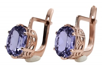 Boucles d'oreilles vec003 en Or rose 14 carats, Alexandrite, Style Vintage Russe Soviétique style