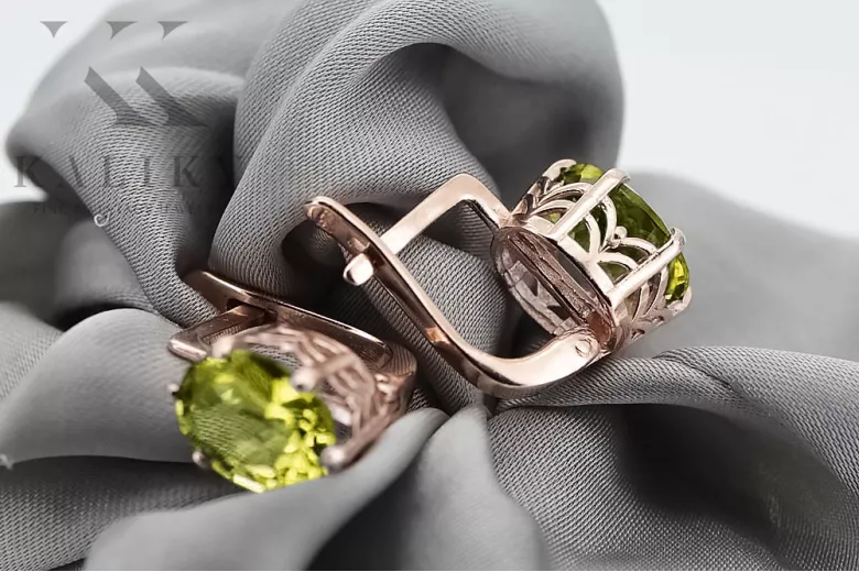 "Vec003 Vintage Rus Soviet- Cercei peridot în aur roz de 14k autentic" style