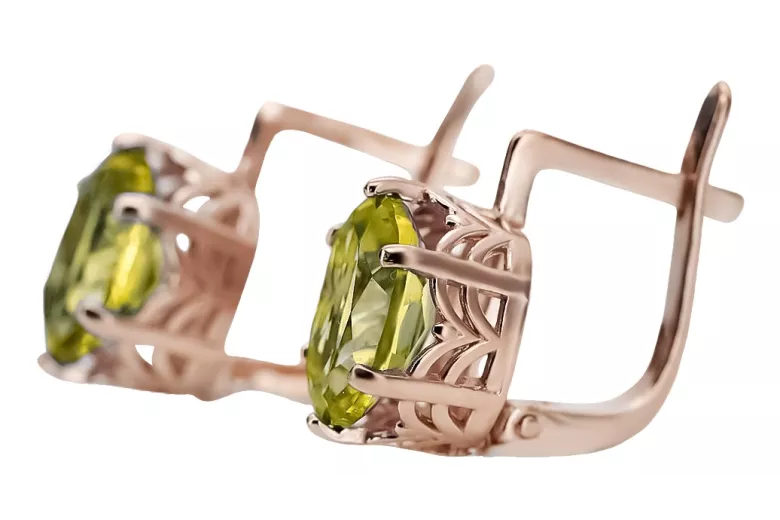 "Original Vintage Piece - 14k Rose Pink Gold Earrings with Yellow Peridot, Soviet Russian Era vec003" style