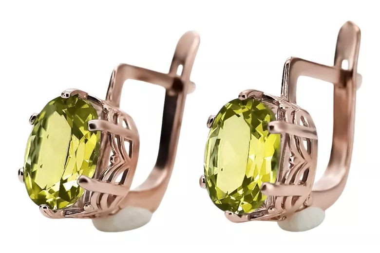 "Original Vintage Piece - 14k Rose Pink Gold Earrings with Yellow Peridot, Soviet Russian Era vec003" style