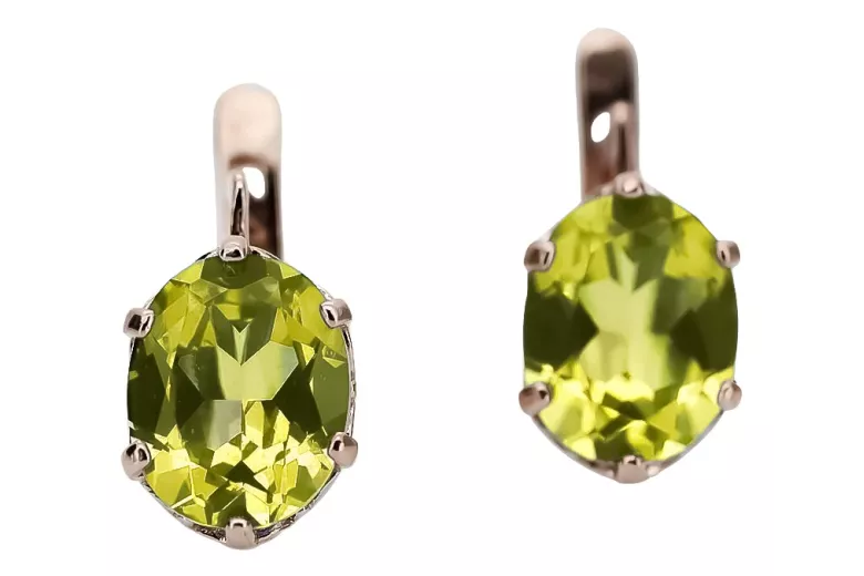 "Joyería Rusa Soviética Vintage vec003 - Aretes de Peridoto Amarillo y Oro Rosa Antiguo 14k" style