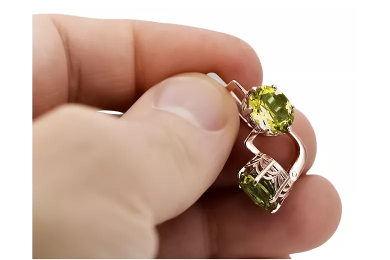 "Vec003 Vintage Rus Soviet- Cercei peridot în aur roz de 14k autentic" style