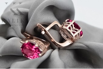 Cercei Autentici Vintage cu Rubin, în Aur Roz 14k 585, Design Sovietic Rusesc vec003