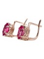 Original Vintage Ruby Earrings Crafted in 14K Rose Pink Gold - Russian Soviet Design vec003