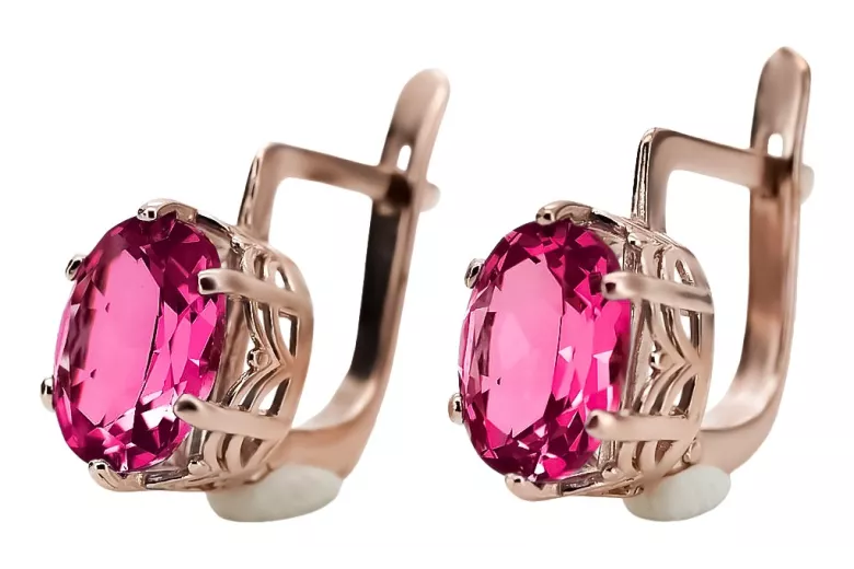 "Ornements d'Oreilles vec003 Vintage Russe Soviétique, Rubis en Or Rose 14 carats d'Origine" style