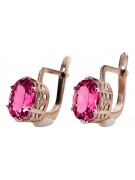 Original Vintage Ruby Earrings Crafted in 14K Rose Pink Gold - Russian Soviet Design vec003