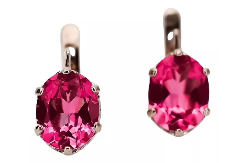 "Ornements d'Oreilles vec003 Vintage Russe Soviétique, Rubis en Or Rose 14 carats d'Origine" style