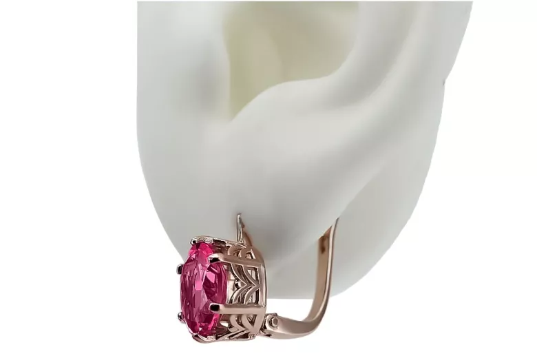 "Ornements d'Oreilles vec003 Vintage Russe Soviétique, Rubis en Or Rose 14 carats d'Origine" style