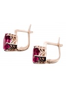 Original Vintage Ruby Earrings Crafted in 14K Rose Pink Gold - Russian Soviet Design vec003