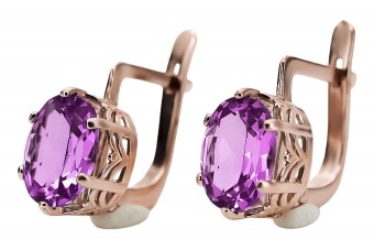 "Vec003 boucles d'oreilles vintage en améthyste, or rose 14 carats d'origine russe soviétique" style