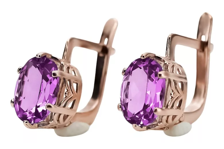 Genuine Vintage 14K Rose Gold Amethyst Earrings, Exquisite Russian Soviet Craftsmanship vec003