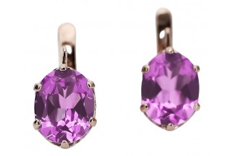 "Vec003 boucles d'oreilles vintage en améthyste, or rose 14 carats d'origine russe soviétique" style