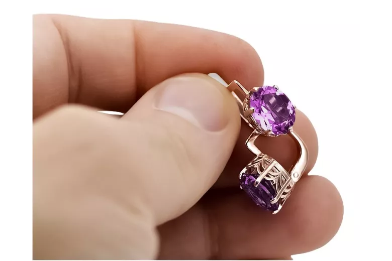 Vintage Russisch-Sowjetische 14K Roségold Amethyst Ohrringe vec003