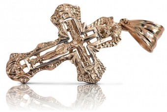 Traditional Orthodox Cross in 14k Rose Gold with Vintage Red and Pink Hues oc008r