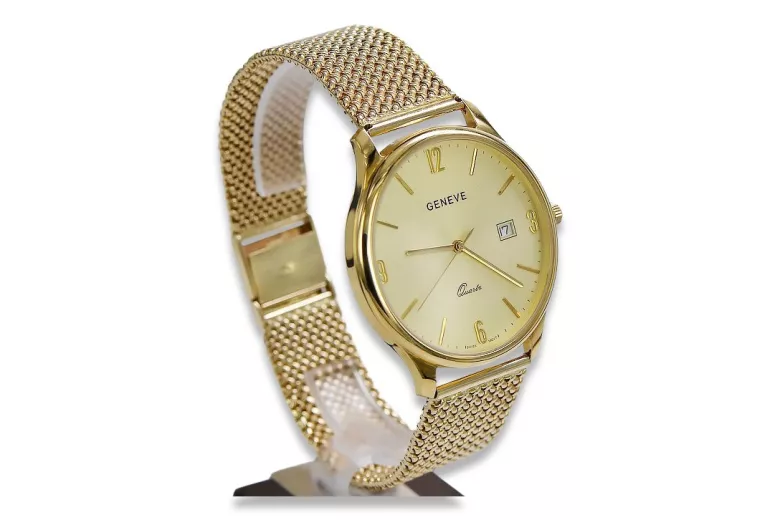 Gold men's watch Geneve ★ zlotychlopak.pl ★ Gold purity 585 333 Low Price!