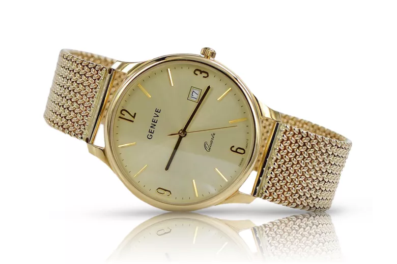 Gold men's watch Geneve ★ zlotychlopak.pl ★ Gold purity 585 333 Low Price!