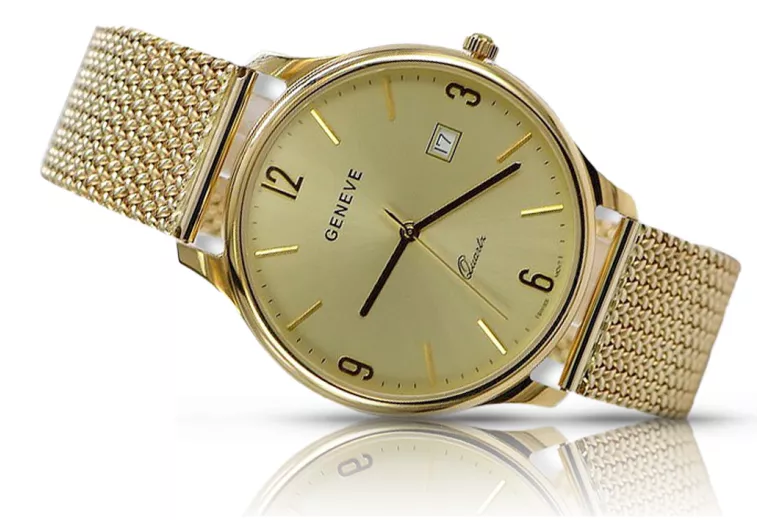 Gold men's watch Geneve ★ zlotychlopak.pl ★ Gold purity 585 333 Low Price!