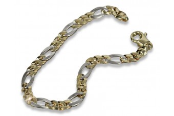 Italian yellow white 14k gold New Figaro bracelet cb042yw
