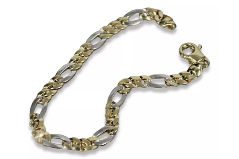 Italian yellow white 14k gold New Figaro bracelet cb042yw