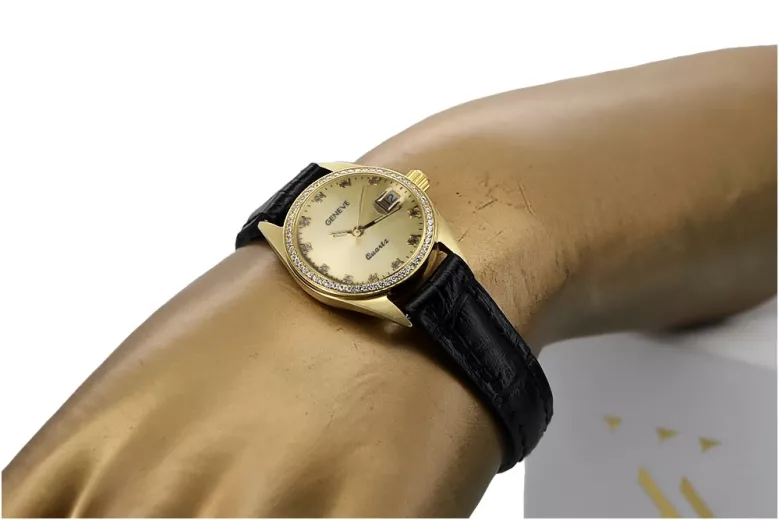 Złoty zegarek damski Rolex style 14k Geneve lw078ydyz