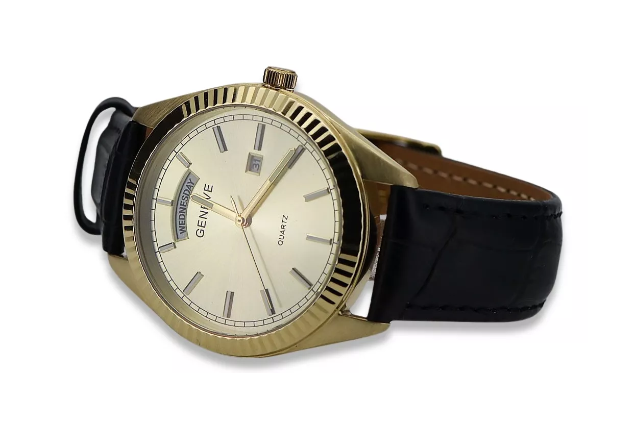 Gold men's watch Geneve ★ zlotychlopak.pl ★ Gold purity 585 333 Low Price!