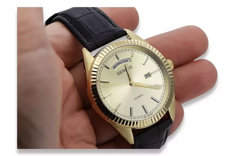 Gold men's watch Geneve ★ zlotychlopak.pl ★ Gold purity 585 333 Low Price!