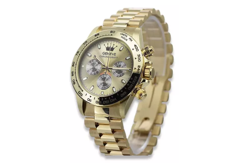 Reloj de oro para hombre Geneve ★ zlotychlopak.pl ★ Pureza de oro 585 333 Precio bajo!