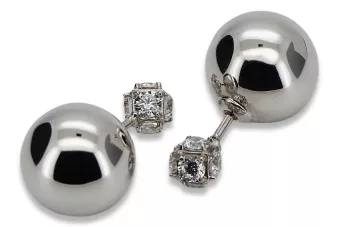 Eleganckie włoskie kolczyki z 14k białego złota, wzór klucz i kula cec022w